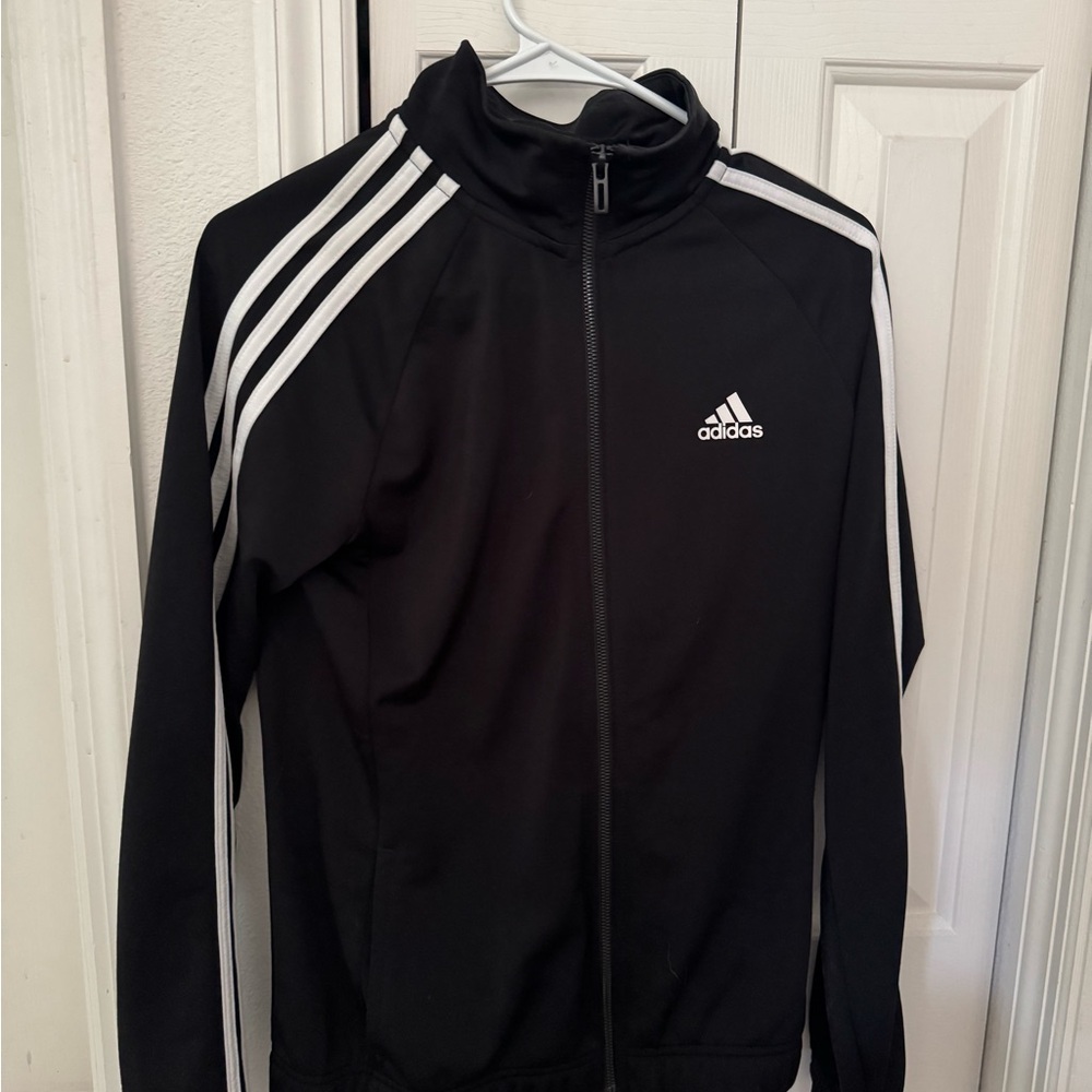 Adidas Black Track Jacket with White Stripes